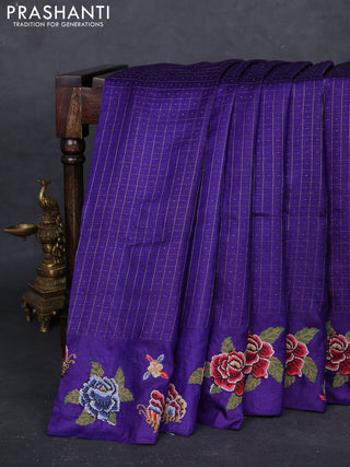 Violet Pure Tussar Silk - Embroidery