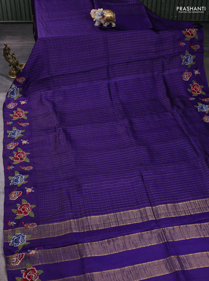 Violet Pure Tussar Silk - Embroidery
