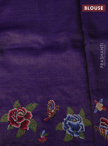 Violet Pure Tussar Silk - Embroidery