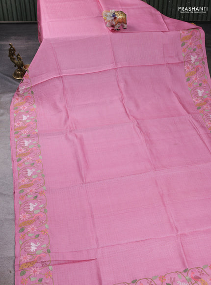 Light Pink Pure Tussar Silk - Embroidery