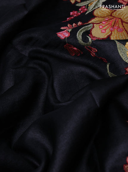 Black Pure Tussar Silk - Embroidery