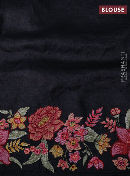 Black Pure Tussar Silk - Embroidery