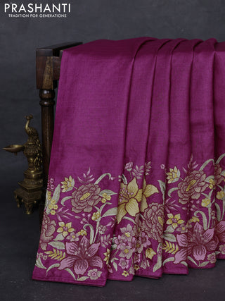 Wine Pure Tussar Silk - Embroidery