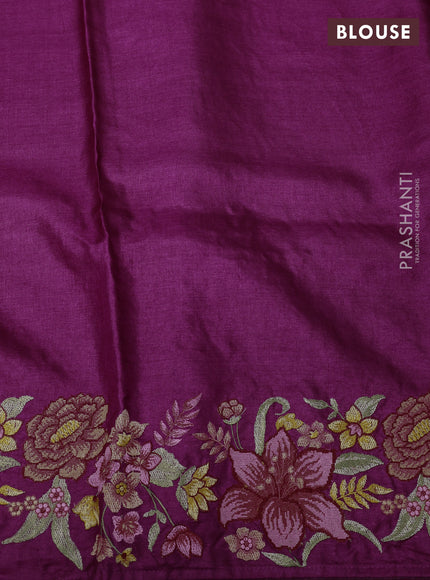 Wine Pure Tussar Silk - Embroidery