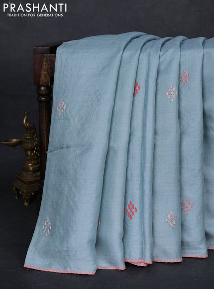 Pastel Blue Pure Tussar Silk - Embroidery