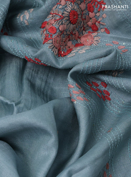 Pastel Blue Pure Tussar Silk - Embroidery