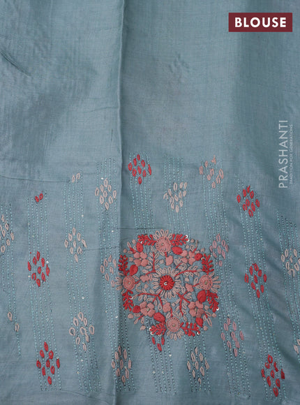 Pastel Blue Pure Tussar Silk - Embroidery