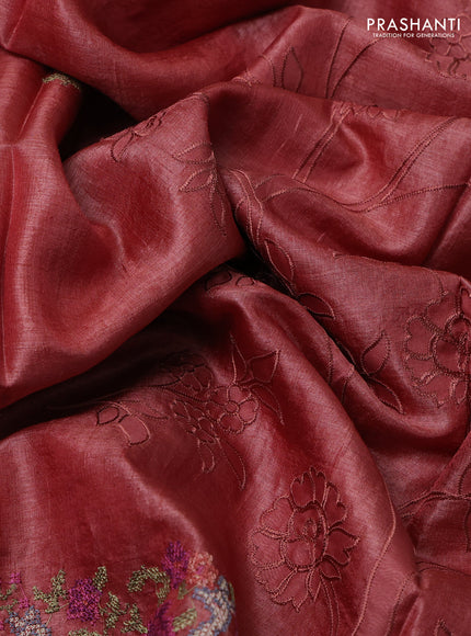 Peach Pure Tussar Silk - Embroidery