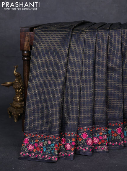 Black Pure Tussar Silk - Embroidery