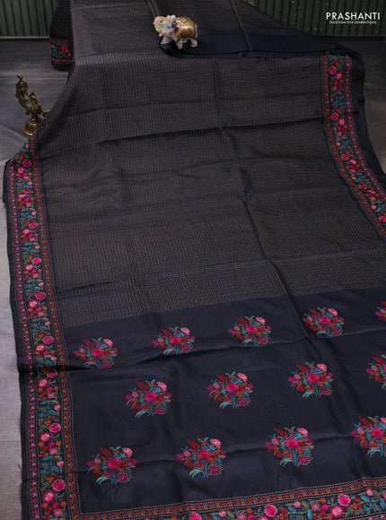 Black Pure Tussar Silk - Embroidery