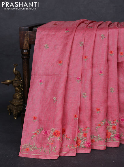 Peach Pink Pure Tussar Silk - Embroidery