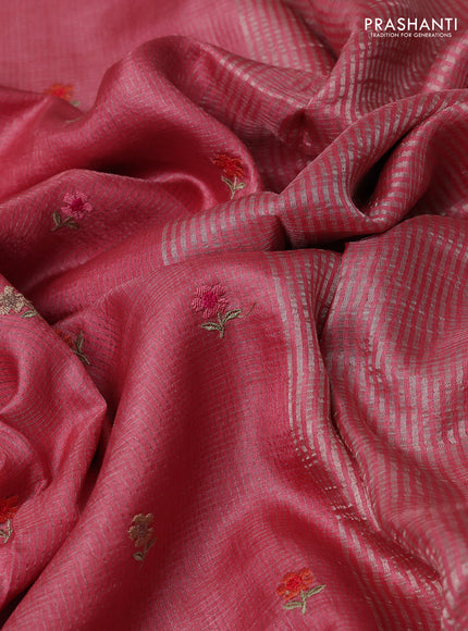 Peach Pink Pure Tussar Silk - Embroidery