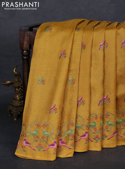 Mustard  Pure Tussar Silk - Embroidery