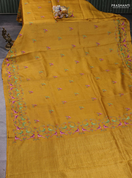 Mustard  Pure Tussar Silk - Embroidery