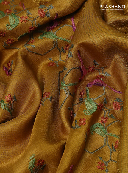 Mustard  Pure Tussar Silk - Embroidery