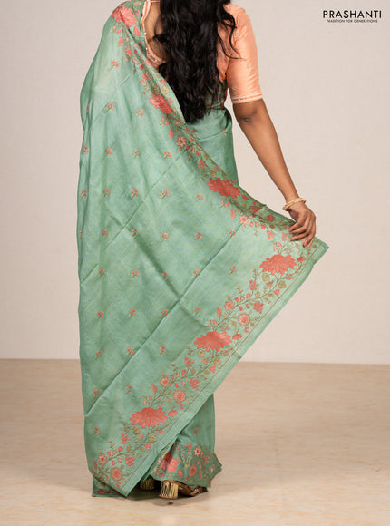 Pastel Green Pure Tussar Silk - Embroidery