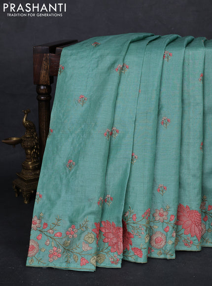 Pastel Green Pure Tussar Silk - Embroidery