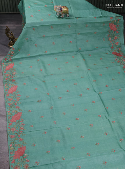 Pastel Green Pure Tussar Silk - Embroidery