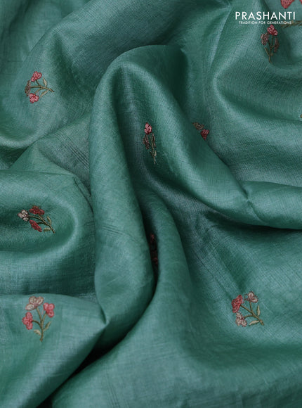 Pastel Green Pure Tussar Silk - Embroidery