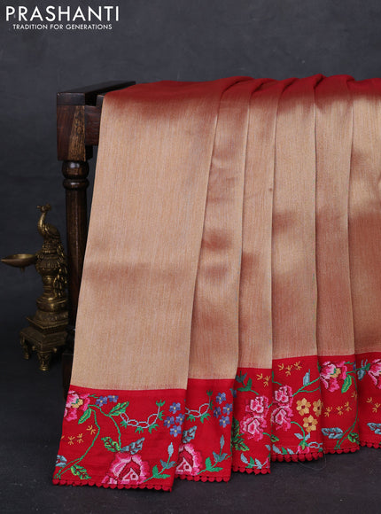 Gold & Red Tissue Silk - Embroidery