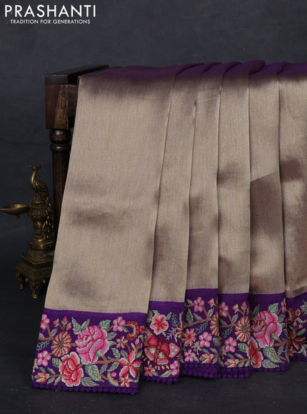 Gold & Violet Tissue Silk - Embroidery
