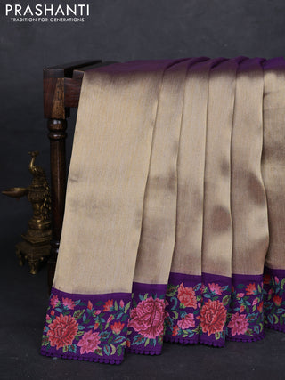 Gold & Violet Tissue Silk - Embroidery