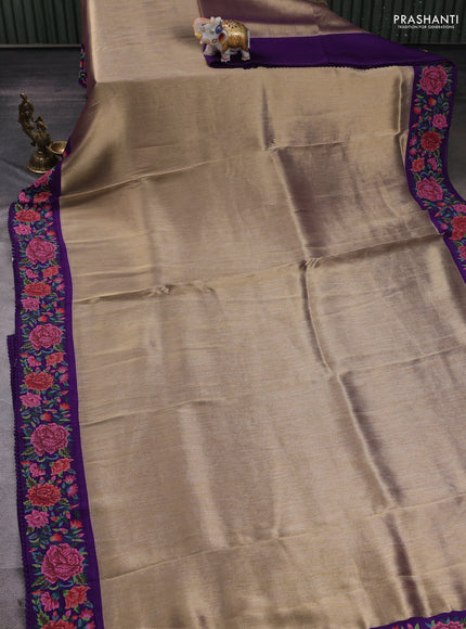 Gold & Violet Tissue Silk - Embroidery
