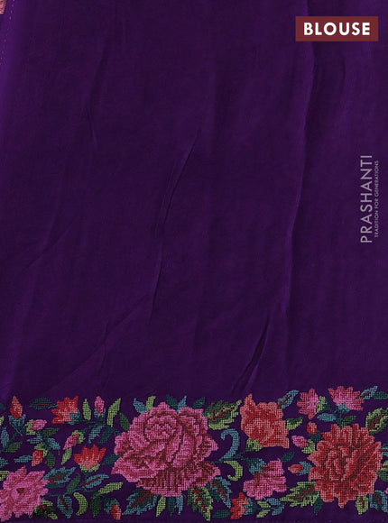 Gold & Violet Tissue Silk - Embroidery