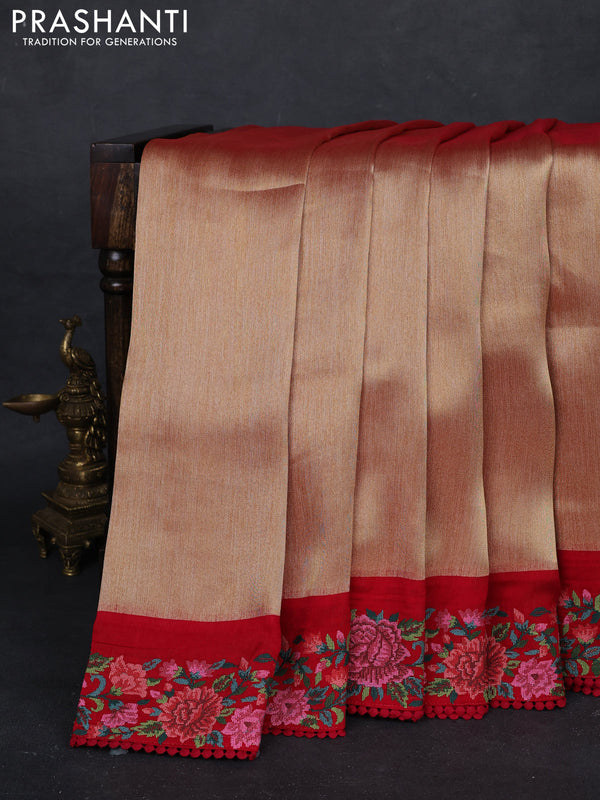Gold & Red Tissue Silk - Embroidery