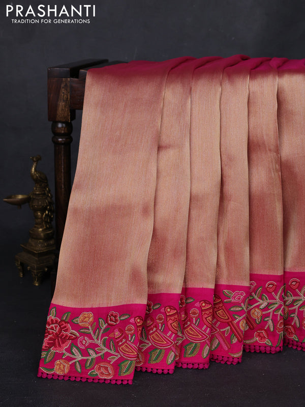 Gold & Pink Tissue Silk - Embroidery