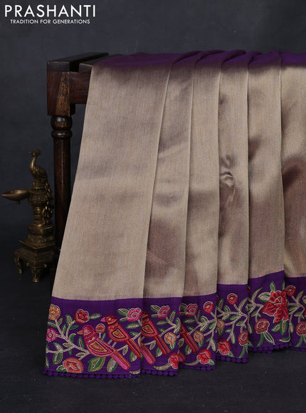 Gold & Violet Tissue Silk - Embroidery