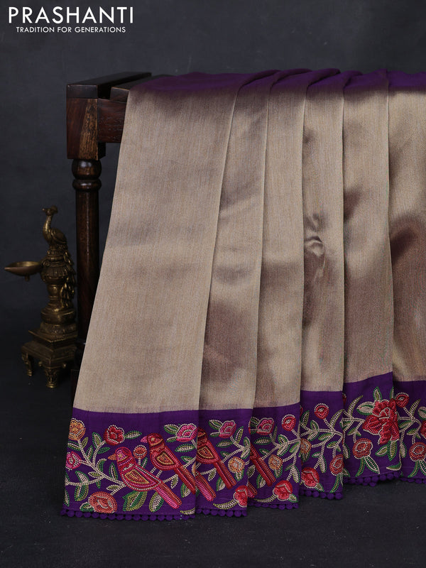 Gold & Violet Tissue Silk - Embroidery