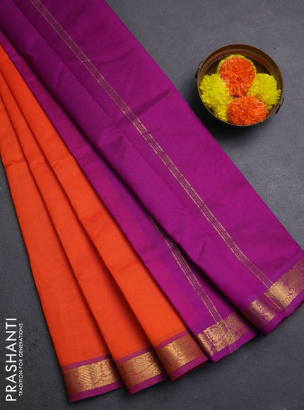 Orange & Purple Silk Cotton Saree