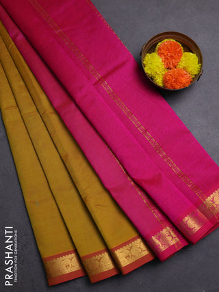 Mustard Yellow & Pink Silk Cotton Saree