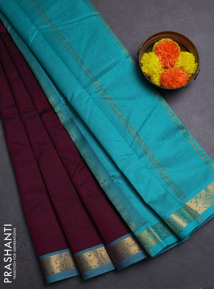 Purple & Teal Green Silk Cotton Saree