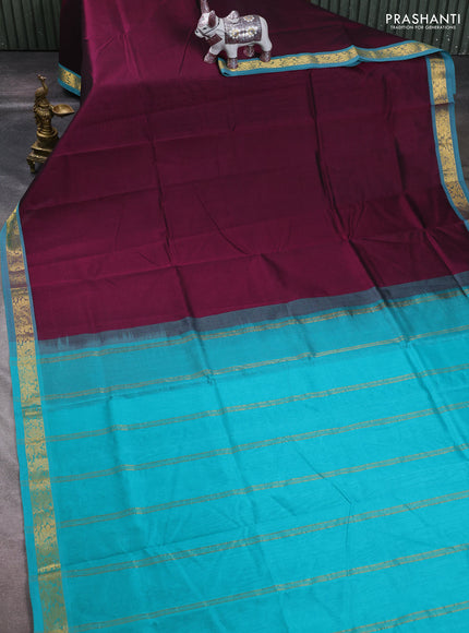 Purple & Teal Green Silk Cotton Saree