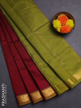 Maroon & Mehendi Green Silk Cotton Saree