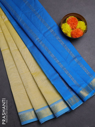 Pale Yellow & Cs Blue Silk Cotton Saree