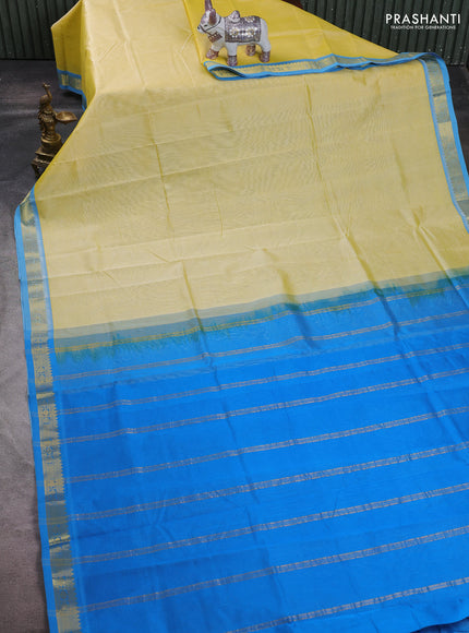 Pale Yellow & Cs Blue Silk Cotton Saree
