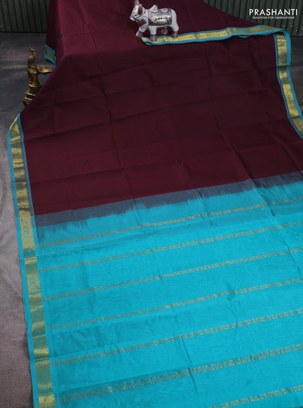 Wine Shade & Teal Blue Silk Cotton Saree
