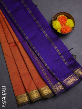 Sunset Orange & Blue Silk Cotton Saree