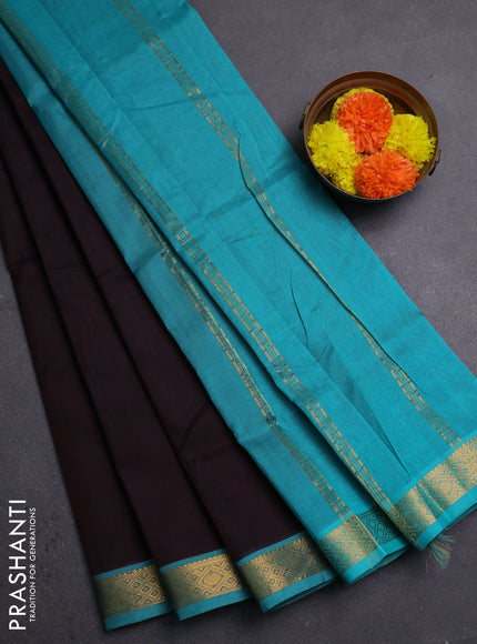 Coffee Brown & Teal Blue Silk Cotton Saree