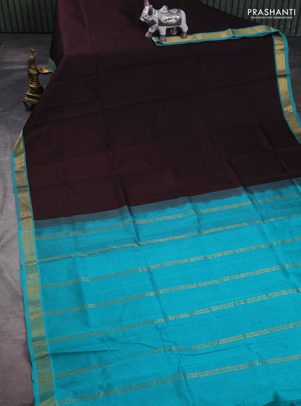 Coffee Brown & Teal Blue Silk Cotton Saree