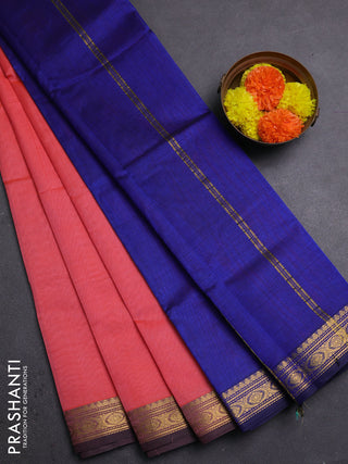 Peach Pink & Blue Silk Cotton Saree