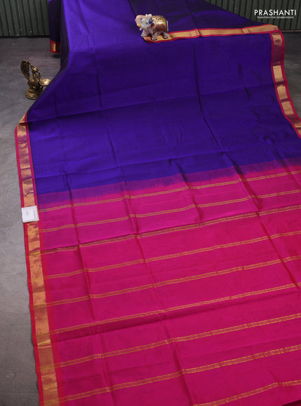 Blue & Pink Silk Cotton Saree