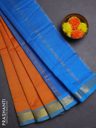 Mango Yellow & Cs Blue Silk Cotton Saree