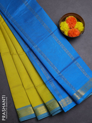 Lime Yellow & Cs Blue Silk Cotton Saree