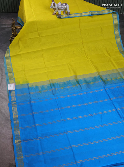 Lime Yellow & Cs Blue Silk Cotton Saree