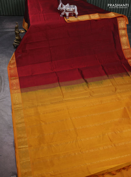 Maroon & Mustard Yellow Silk Cotton Saree