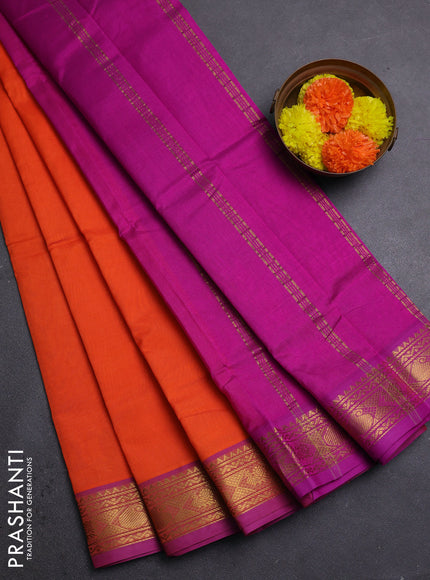 Orange & Pink Silk Cotton Saree